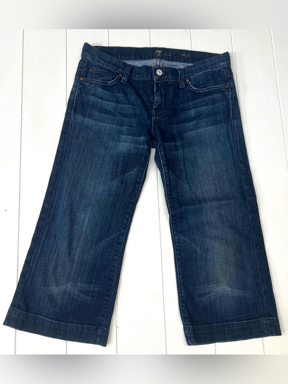 7 For All Mankind Dojo Capri Cropped Jeans Dark Wash Wide Leg 28 Y2K